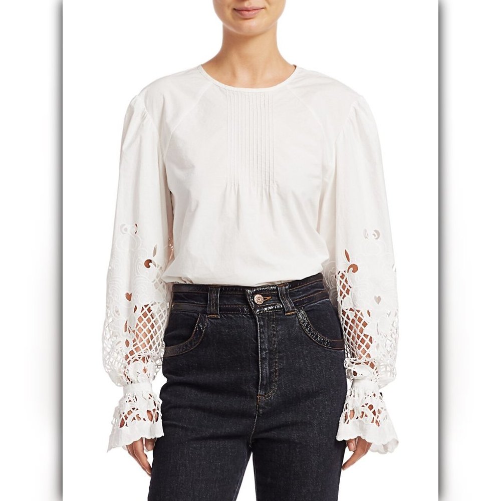 See By Chloe White Lace Sleeve Blouse